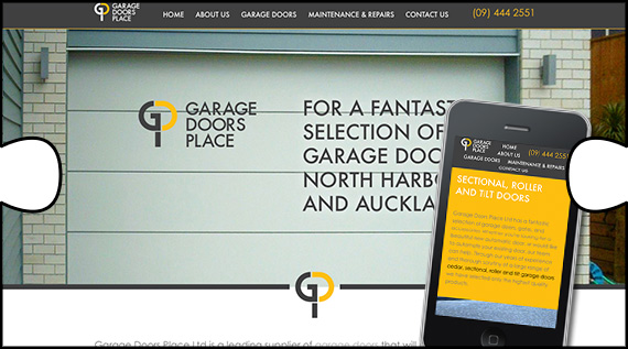 Garage Doors Place website with parallax scrolling technique and mobile optimisation designed, built and webhosted by Jigsaw Design